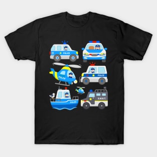 Police Vehicles SWAT Truck Officers Chopper Boat Patrol Cars T-Shirt